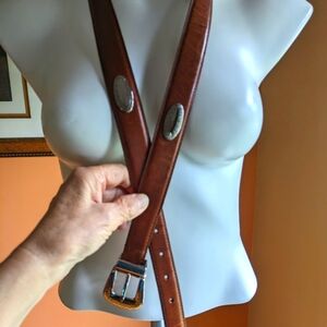 Western Style Brawn Belt Man's Leather Conchos Belt with Silver Embossed Buckles
